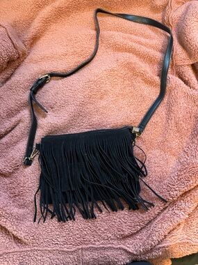 Black Fringe Crossbody Bag - Women's Shoulder Bag